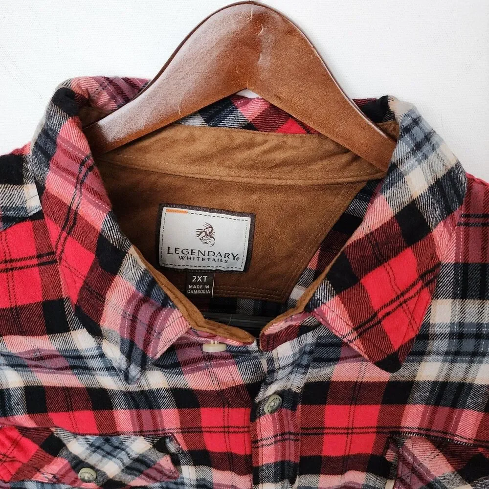 Legendary Whitetails Men's 2XT Flannel Shirt Red Black Plaid Lined Big Tall